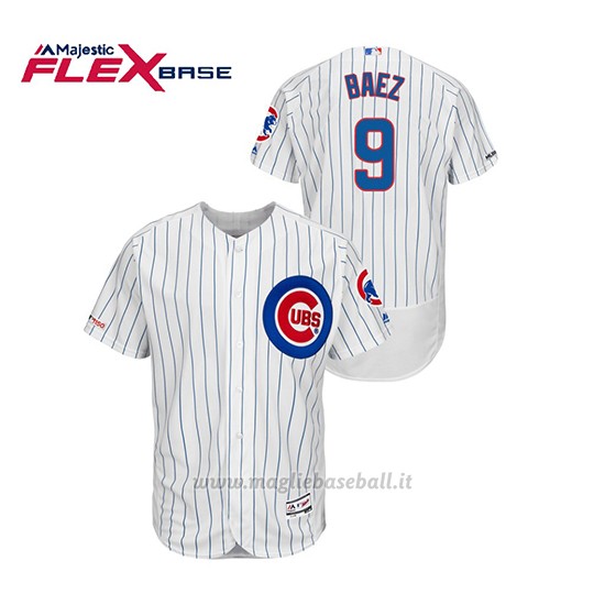 Maglia Baseball Uomo Chicago Cubs Javier Baez 150th Aniversario Patch Autentico Flex Base Bianco Blu